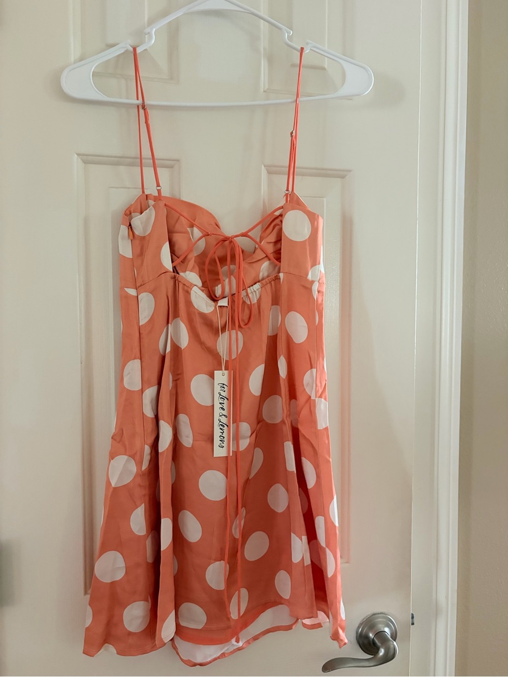 For Love And Lemons Coral and White Polka-Dot Tie-Front Mini Dress